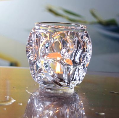 Heavy Duty Unique Ribbed Glass Candle Holders , Clear Glass Candle Holder For Tealight