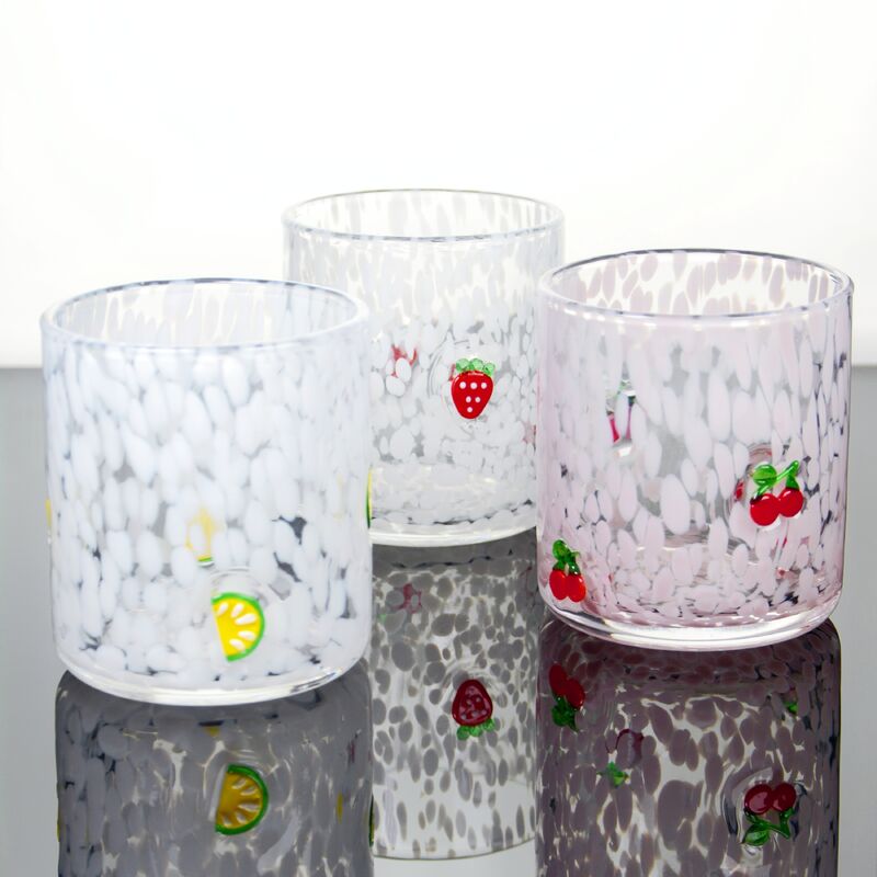 جودة Tumbler Drinking Glasses hand crafted with dreamy confetti patterns and fruity designs that bring joy to your table setting مصنع