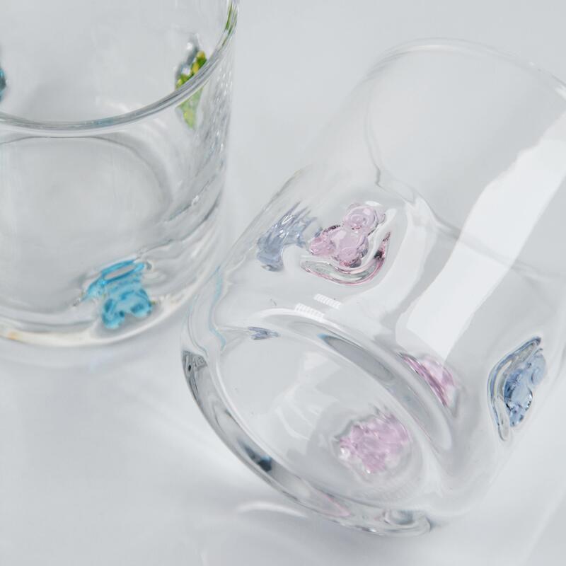 جودة كوب زجاجي على شكل دب حلوى مصنوع يدويًا، كوب شفاف بسعة 400 مل مع دب ملون لطيف، كوب ويسكي وعصير ممتع للأطفال والكبار، هدية أدوات بار لطيفة مصنع