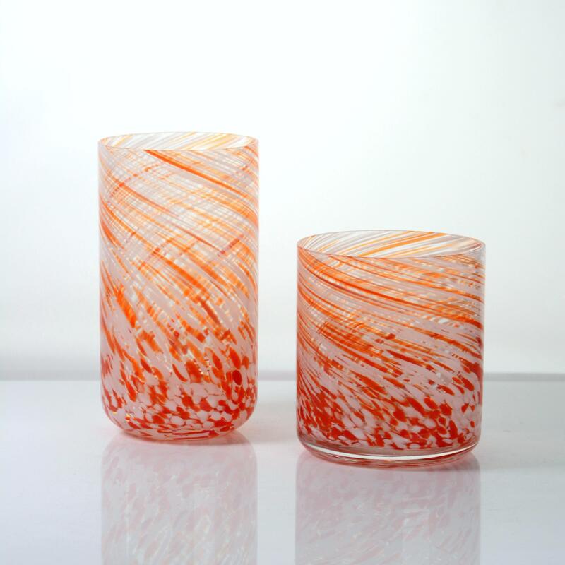 جودة Hand-blown Orange Swirl Confetti Glass Cup - Artisan Crafted Drinking Glass for Whiskey and Cocktails مصنع