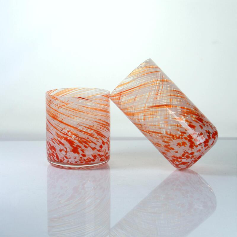 جودة Hand-blown Orange Swirl Confetti Glass Cup - Artisan Crafted Drinking Glass for Whiskey and Cocktails مصنع