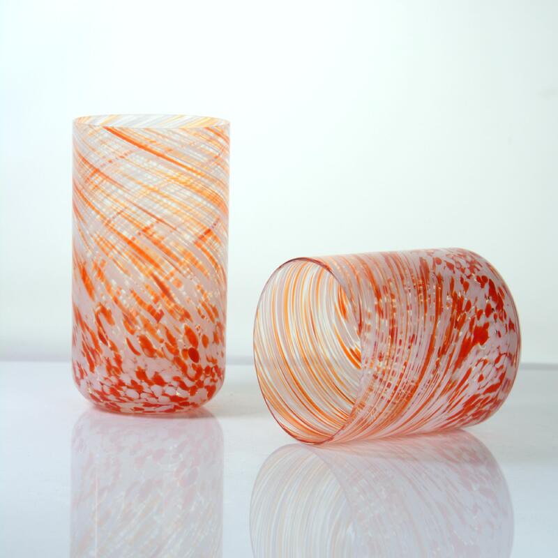 جودة Hand-blown Orange Swirl Confetti Glass Cup - Artisan Crafted Drinking Glass for Whiskey and Cocktails مصنع