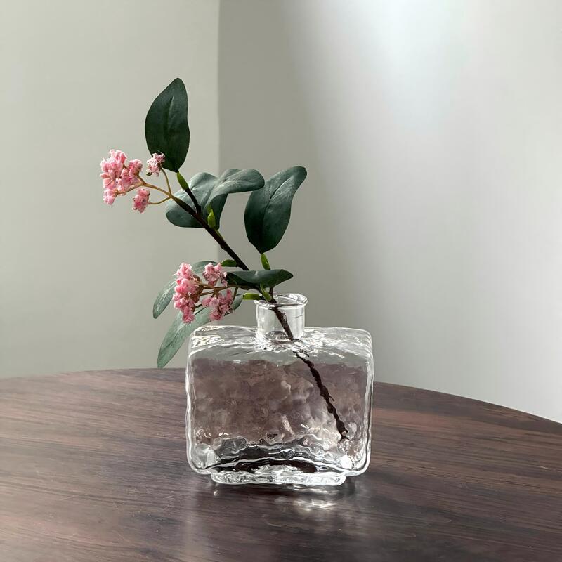 جودة Rectangular Clear Hammered Glass Vase - Modern Minimalist Decorative Flower Vase for Table Centerpiece مصنع