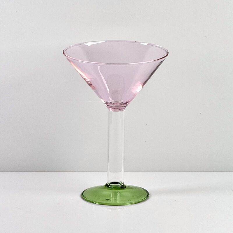 جودة Hand Blown Borosilicate Stemmed Wine & Cocktail Glass Set, Pink Bowl with Green Hollow Stem Base, Colored Spray Tinted Art Goblets for Bar, Wedding & Table Decor مصنع