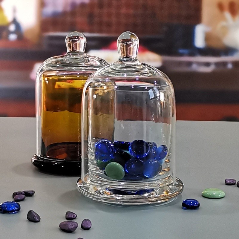 جودة Customized Color Glass Cloche Jar with Bell Dome Glass Lid For Candle Wax مصنع