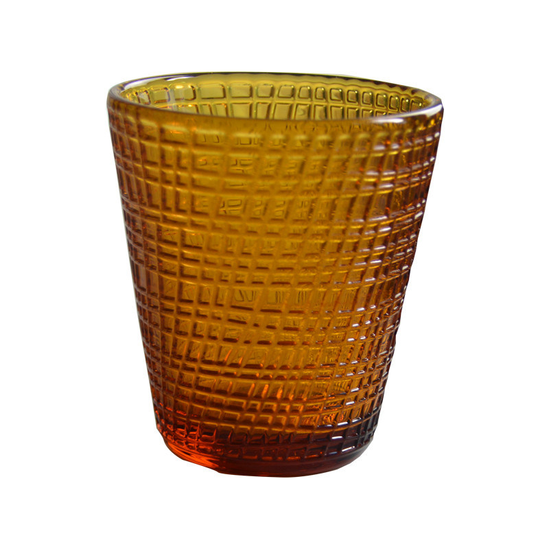 جودة Embossed Linen Pattern Solid Amber Glass Tea Light Holders مصنع