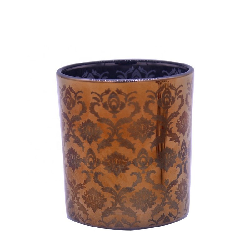 جودة Copper Glass Candle Holders With Laser Engrave Pattern مصنع
