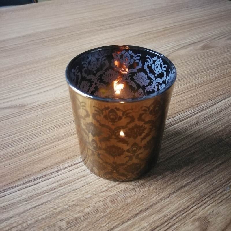 جودة Copper Glass Candle Holders With Laser Engrave Pattern مصنع