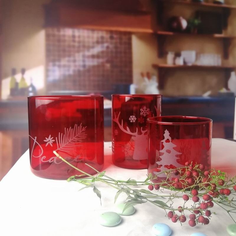 جودة Brosilicate Glass Candle Holders With Etched Christmas Pattern مصنع