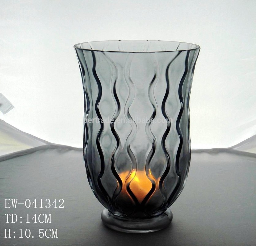 جودة 8" Grey Embossed Fence Pattern Glass Candle Holders مصنع