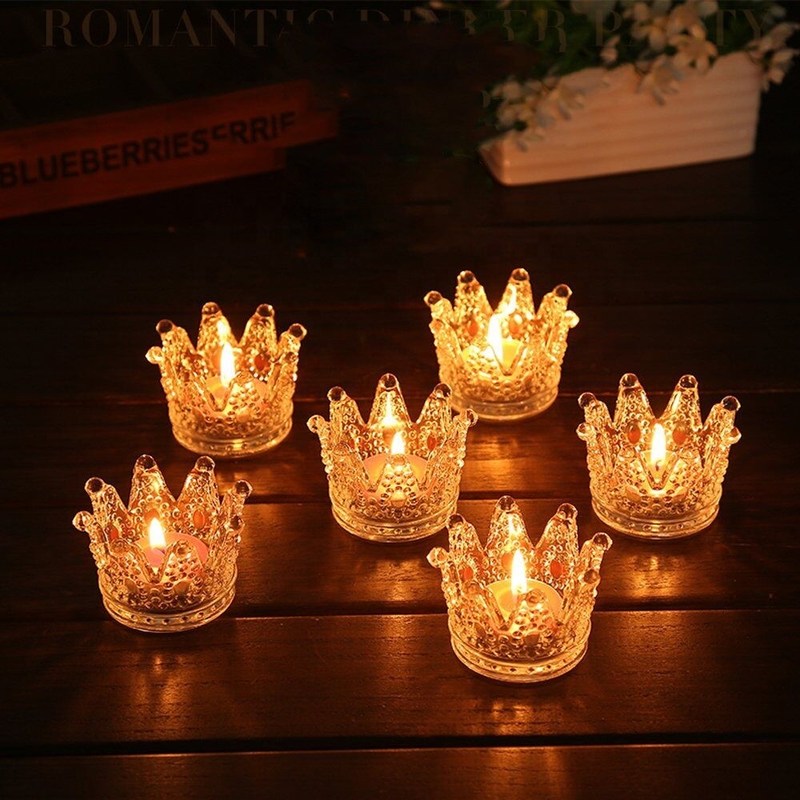 جودة Romantic Crown Tea Light Mini Votive Candle Holders ,  Glass Cylinder Candle Holders For Party مصنع