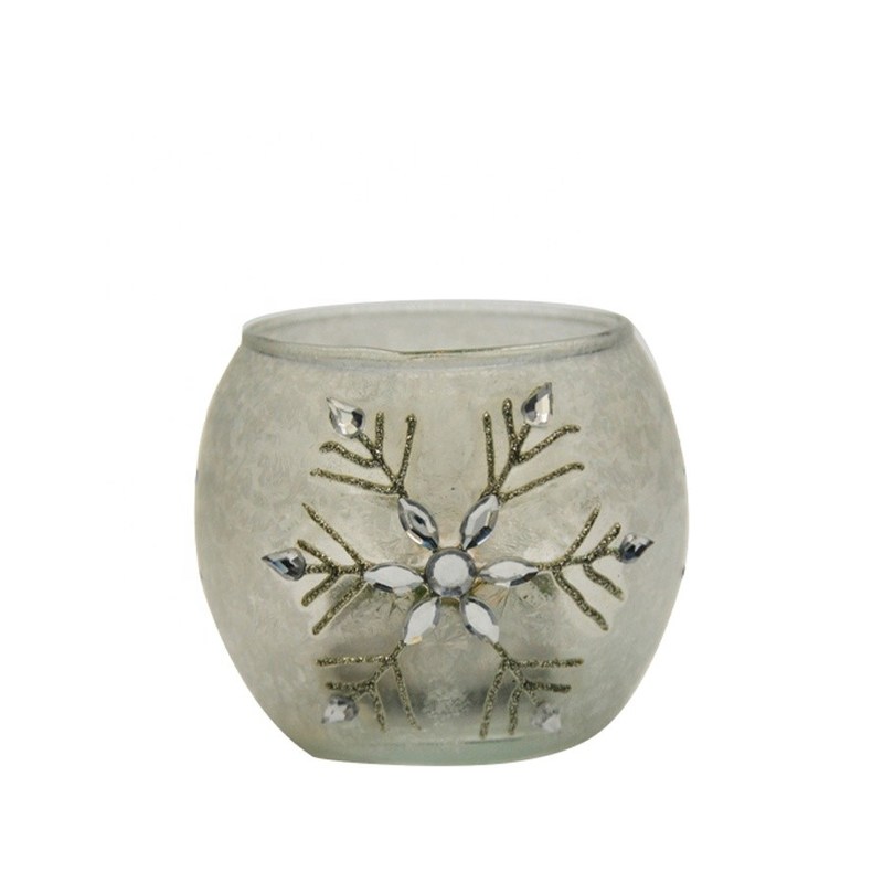 جودة Handpainted Christmas Snowflake Glass Cylinder Candle Holders مصنع
