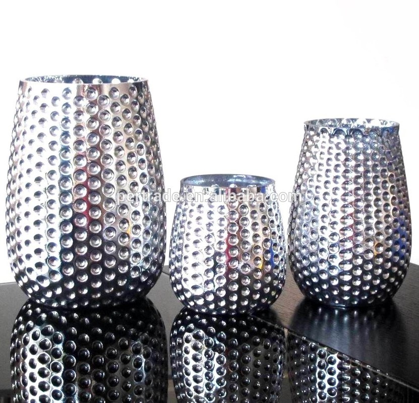 جودة 3 Size Silver Color Egg Shape Glass Candle Holders مصنع