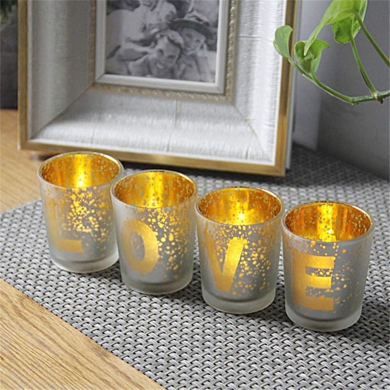 جودة Electroplated Matte Glass Candle Holders With Morden Pattern مصنع