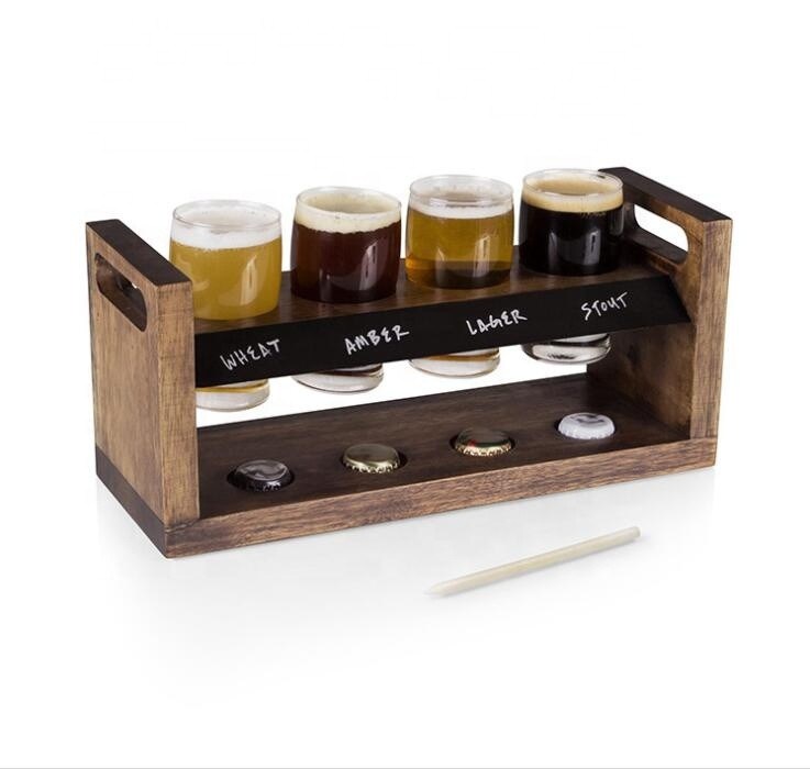جودة Handmade 5oz Craft Beer Tasting Kit , Craft Beer Glasses Set With Wooden Paddle مصنع