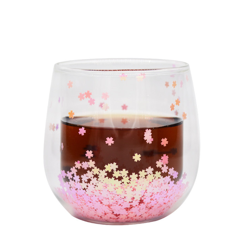 جودة Customized Double Wall Glass Coffee Cup Decorative Glitter Tumbler Drinking Glasses مصنع