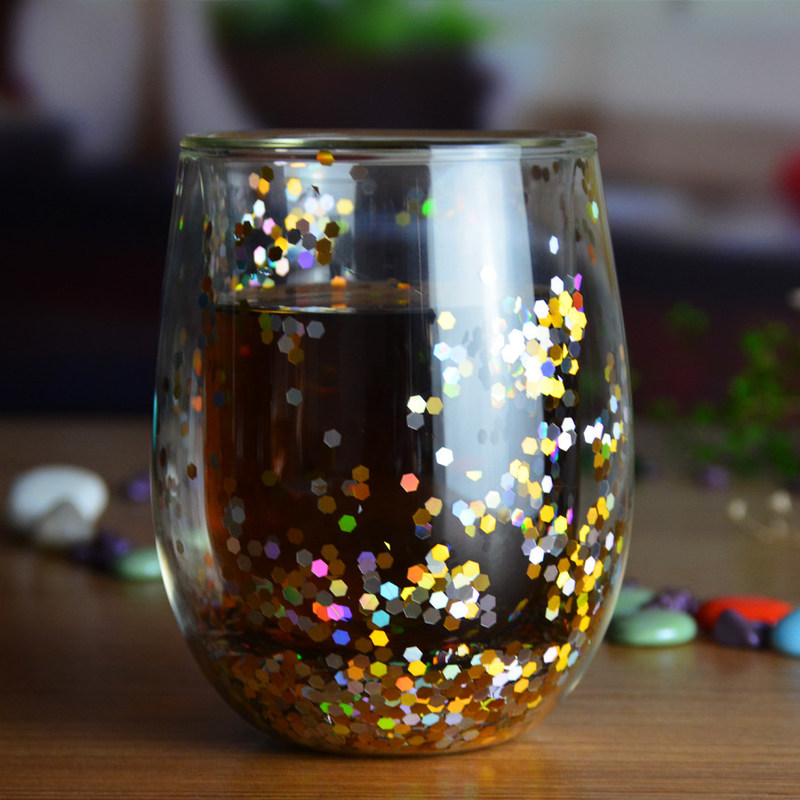 جودة 13oz Customized Borosilicate Double Wall Tumbler Drinking Glasses With Colorful Glitter Inside مصنع