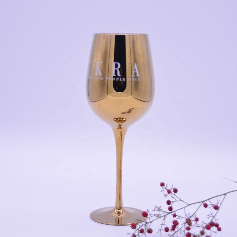 جودة Gold Plated 16oz Crystal Wine Glass With Decal Logo For Gift مصنع