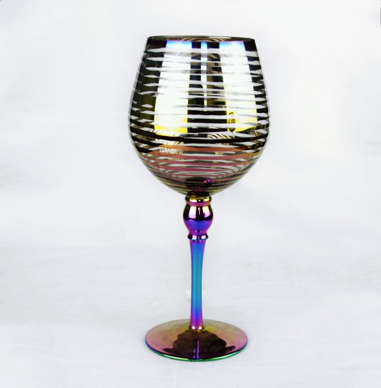 جودة Laser Circles Pattern Iridescent Crystal Wine Glass With Pearl Stem مصنع