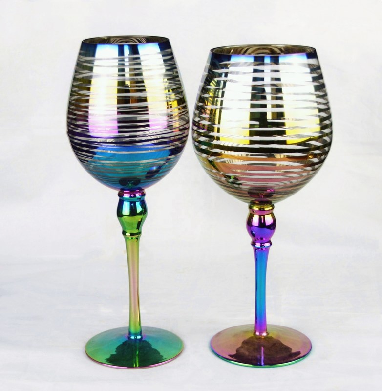 جودة Laser Circles Pattern Iridescent Crystal Wine Glass With Pearl Stem مصنع