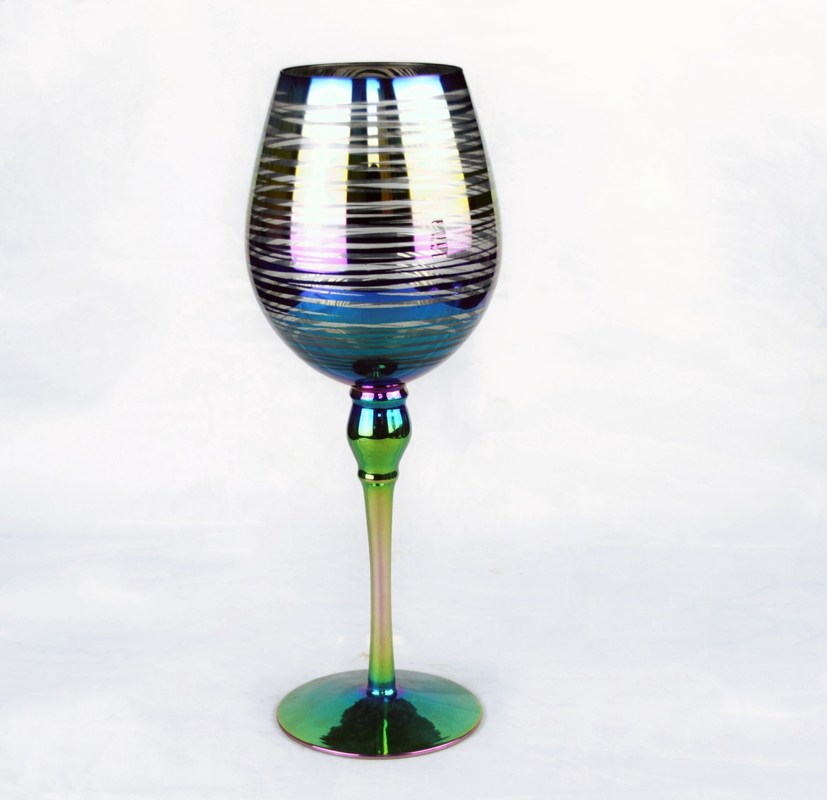 جودة Laser Circles Pattern Iridescent Crystal Wine Glass With Pearl Stem مصنع