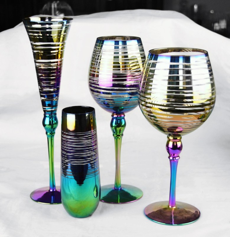 جودة Laser Circles Pattern Iridescent Crystal Wine Glass With Pearl Stem مصنع