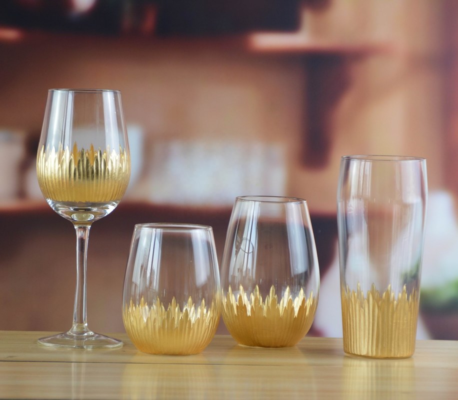 جودة 450ml Gold Cutted Honeycomb Stemless Crystal Wine Glass مصنع