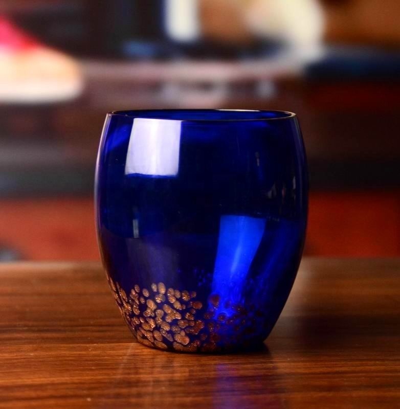 جودة Handblowned Blue Rock Golden Dots Crystal Wine Glass مصنع