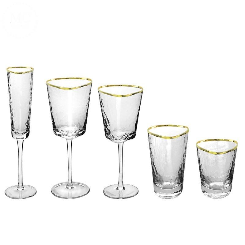 جودة Hammer Texture Crystal Wine Glass In Triangle Shape مصنع