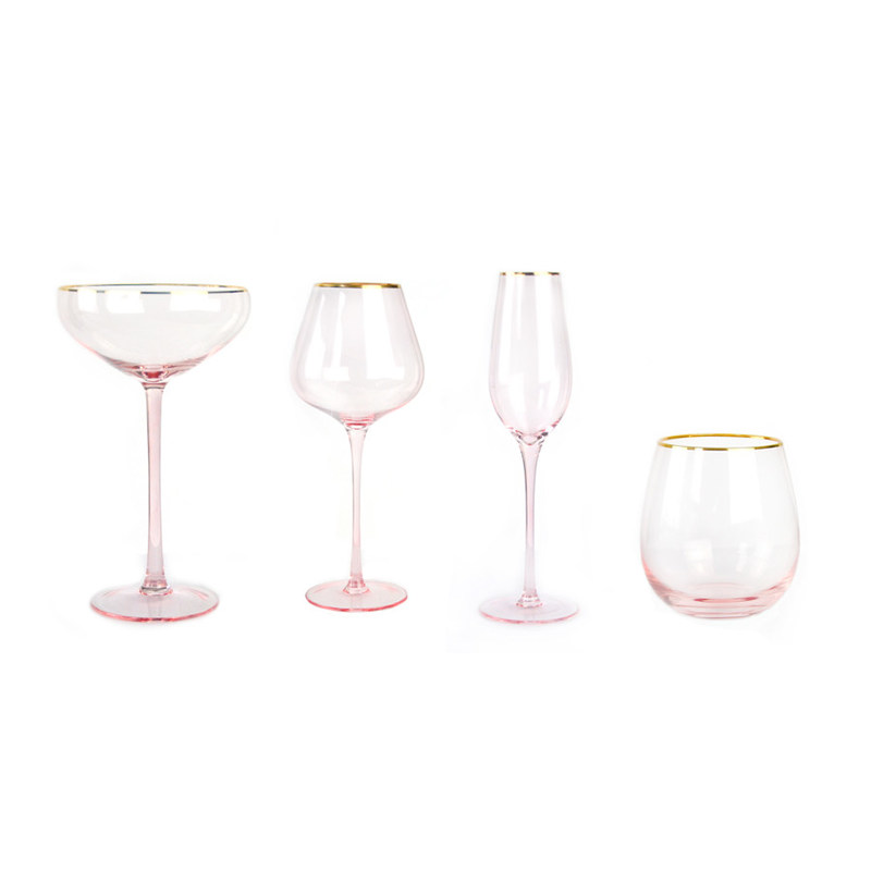 جودة Gold Rim Pink Crystal Wine Glass For Holiday Party مصنع