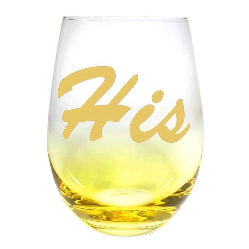 جودة Egg Shape  Stemless Clear Wine Glass ，Clear Stemless Wine Glasses With Golden Fonts مصنع