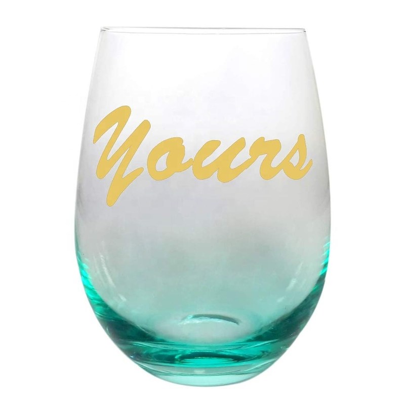 جودة Egg Shape  Stemless Clear Wine Glass ，Clear Stemless Wine Glasses With Golden Fonts مصنع