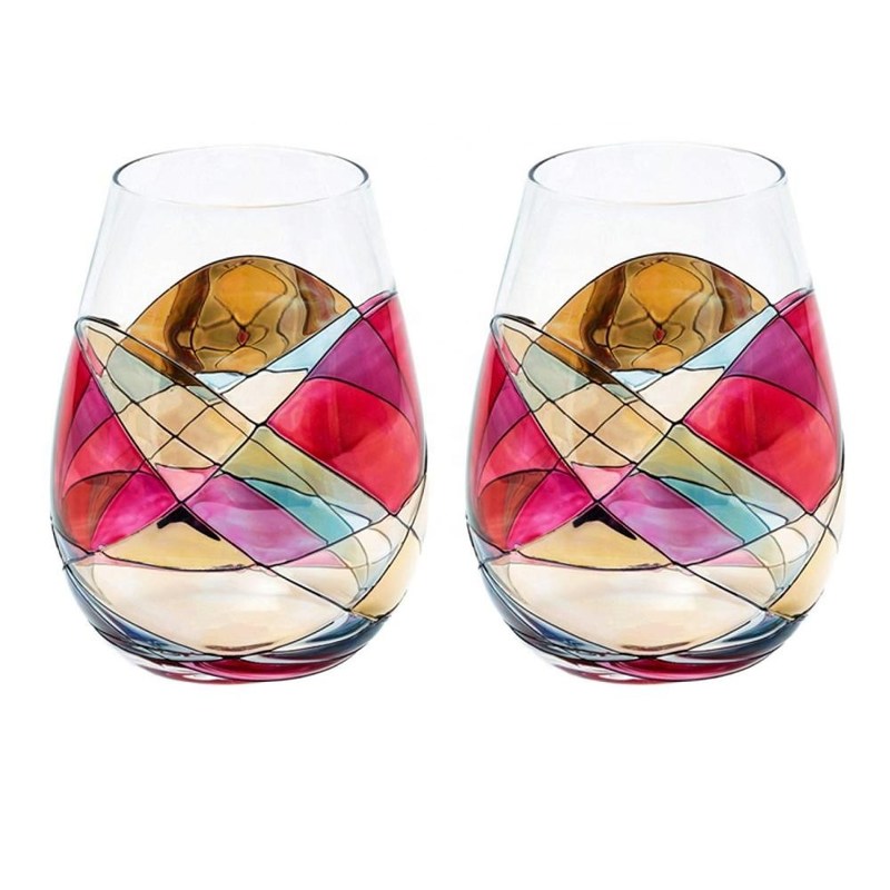 جودة Handpainted Stemless Golden Luster Crystal Wine Glass , Engraved Crystal Glasses مصنع