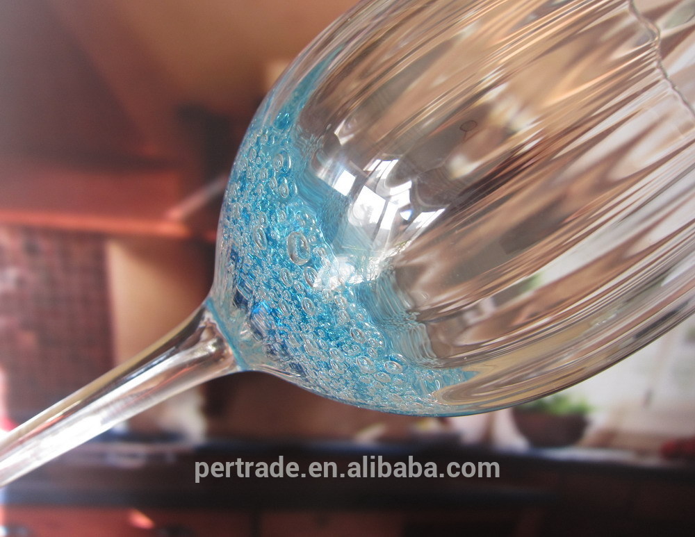 جودة Handmade Ocean Blue Wine Goblet Glass With Sparkling Bubbles مصنع