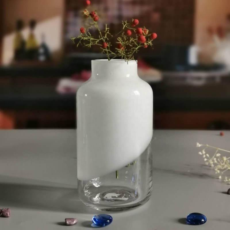 جودة Hand Made Solid White Top Half Ceramic Glass Jar Vase مصنع