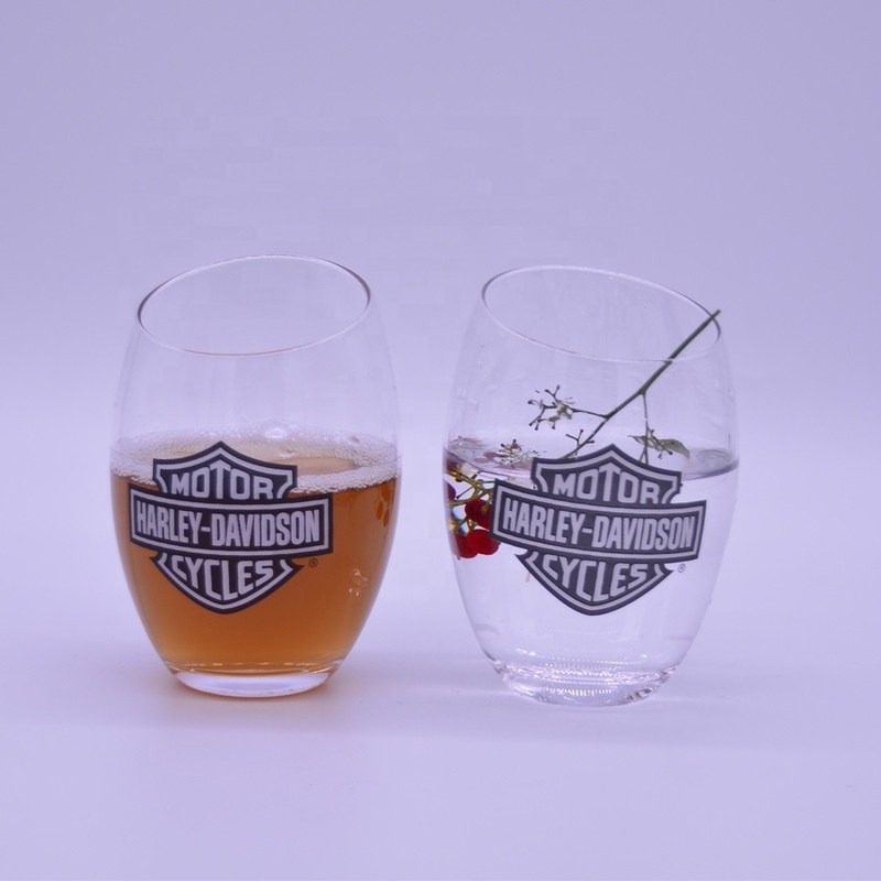 جودة Angled Top 10oz Handmade Whiskey Glass With Color Logo Print مصنع