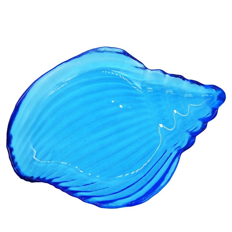 جودة Ocean Series Sea Shell Blue Glass Charger Plate For Dessert مصنع