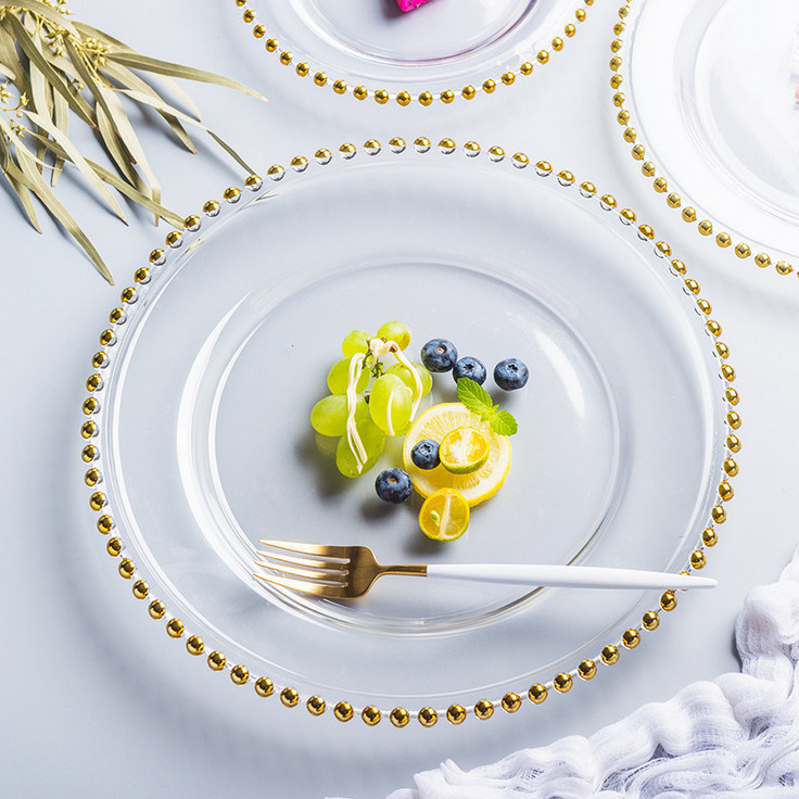 جودة Gold Decorated Glass Charger Plates مصنع