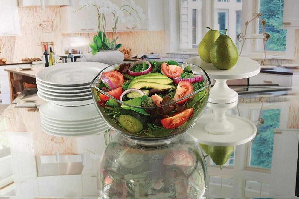 جودة Transparent Durable Wave Rim Glass Charger Plates , Fruit Salad Glass Bowl مصنع