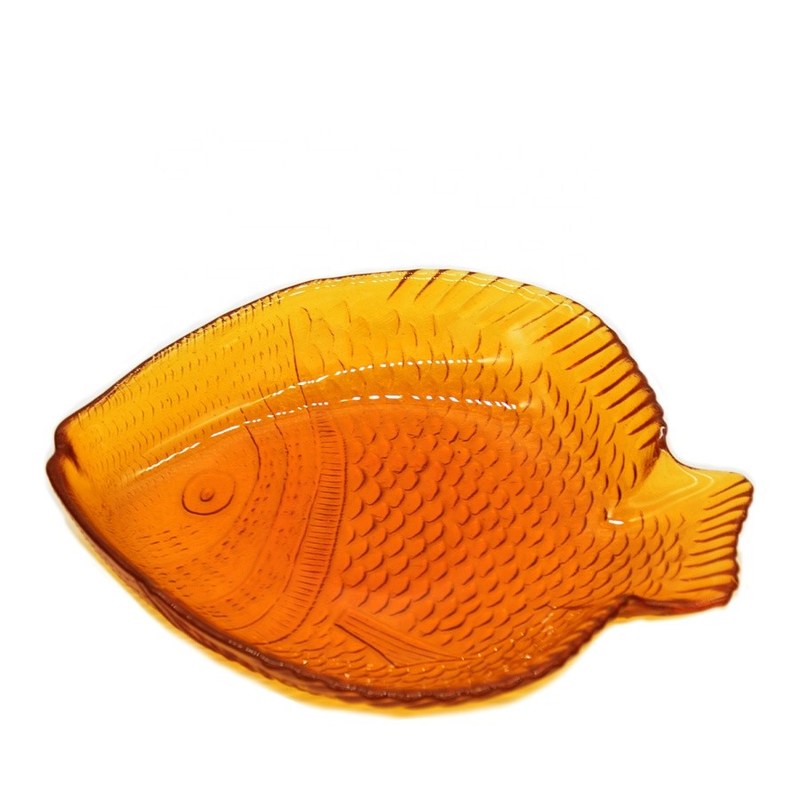 جودة Fish Shaped Embossed Colorful Glass Charger Plates مصنع
