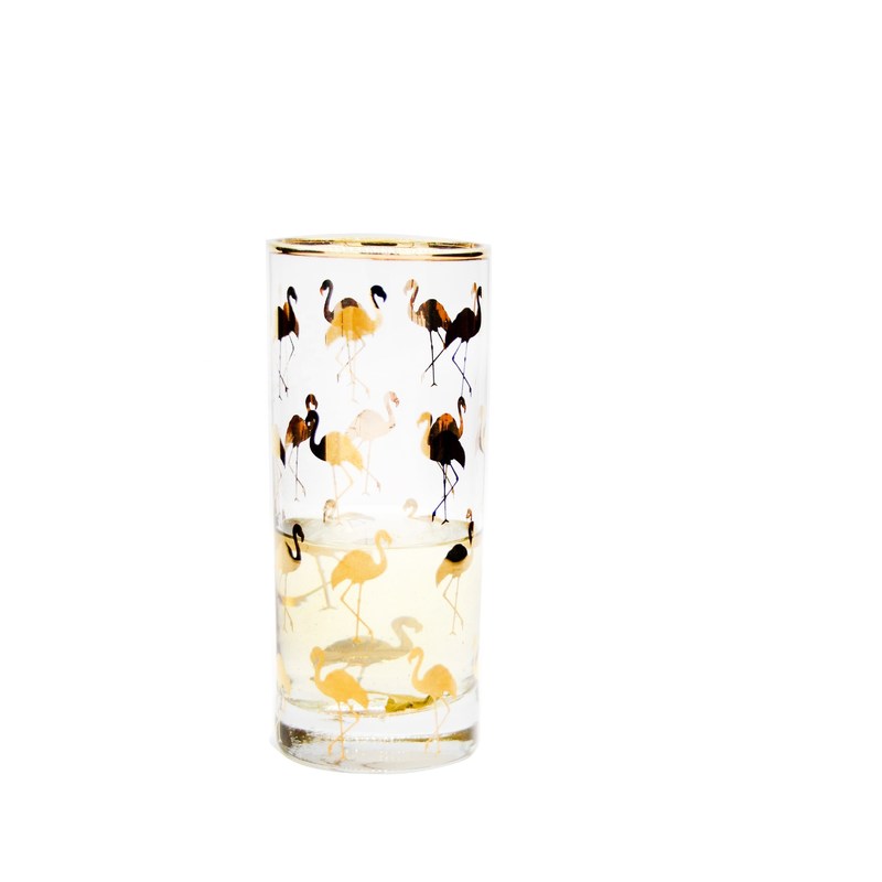 جودة Golden Flamingo Printed Crystal Highball Glasses For Restaurant مصنع