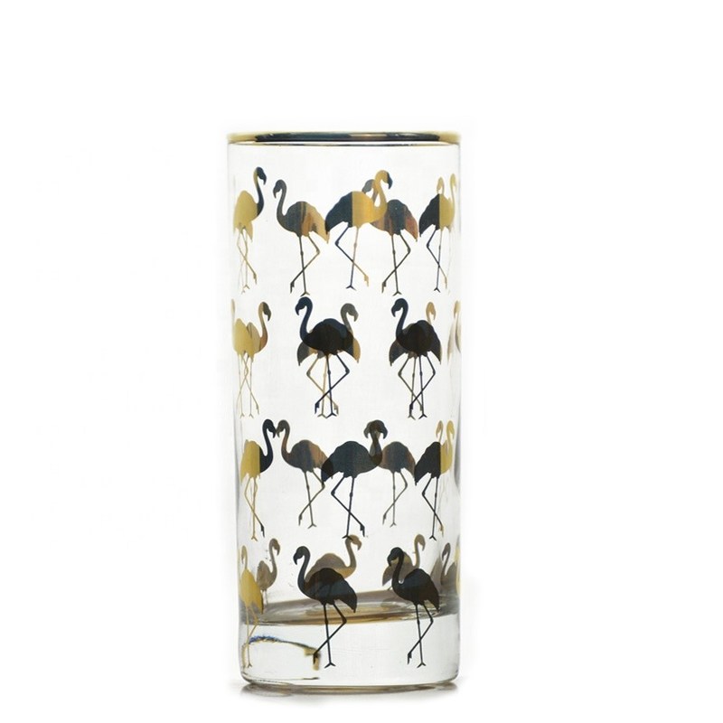 جودة Golden Flamingo Printed Crystal Highball Glasses For Restaurant مصنع
