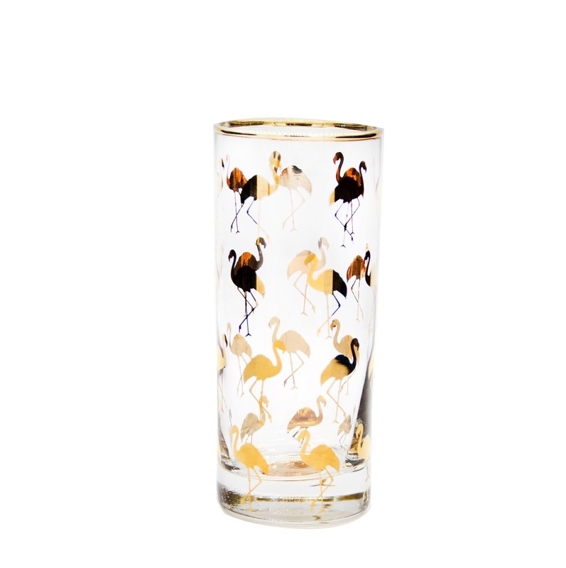 جودة Golden Flamingo Printed Crystal Highball Glasses For Restaurant مصنع