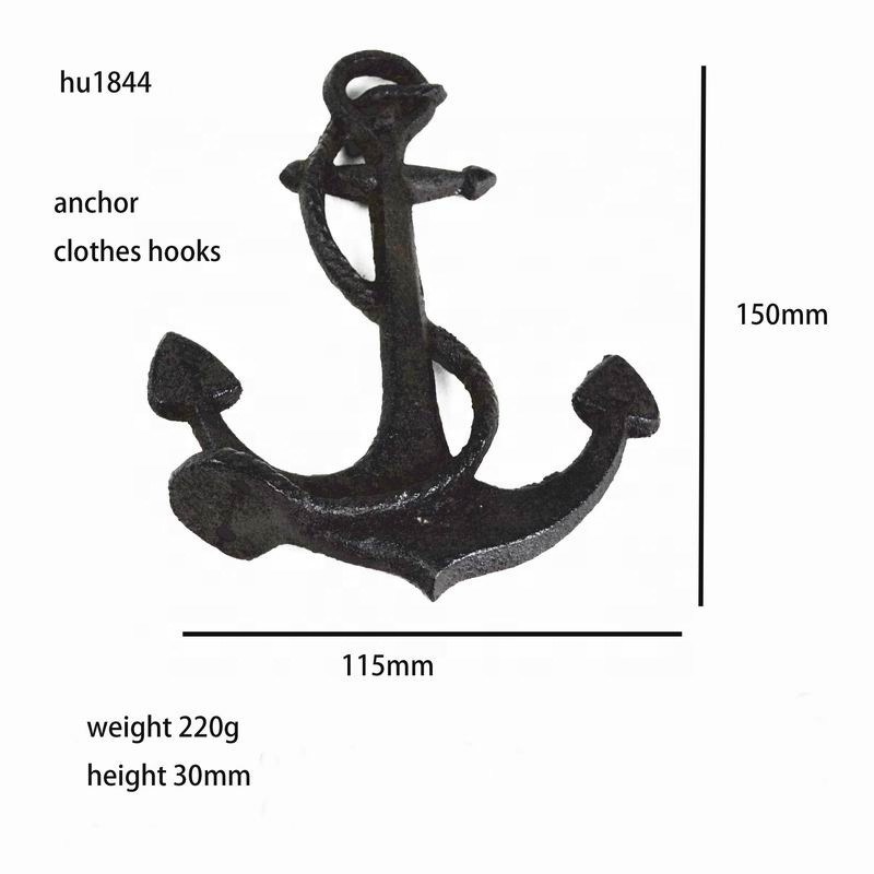 جودة Decorative Anchor Shape Black Iron Coat Hooks Cast Iron Crafts مصنع