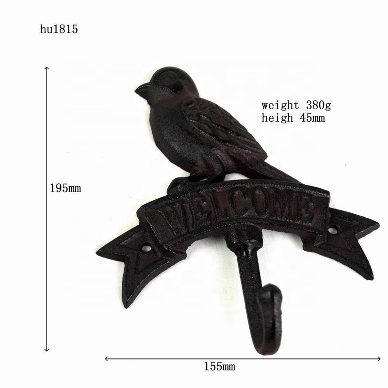 جودة Antique Wall Mount Bird shape Black Iron Coat Hooks مصنع
