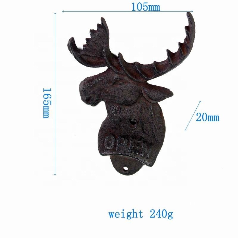 جودة Home Decor Deer Head Brown Rust Cast Iron Bottle Opener مصنع
