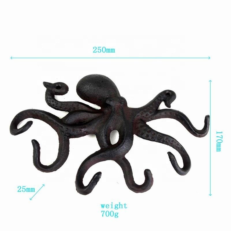 جودة Wall Mounted Creative Octopus Cast Iron Hat Hooks مصنع