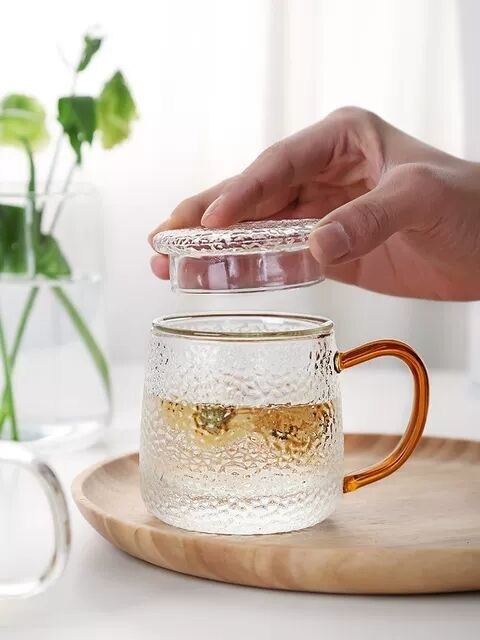 جودة Handmade Glass Tea Mug With Embossed pattern High Borosilicate GlassTea Cup Tumbler Drinking Glasses مصنع