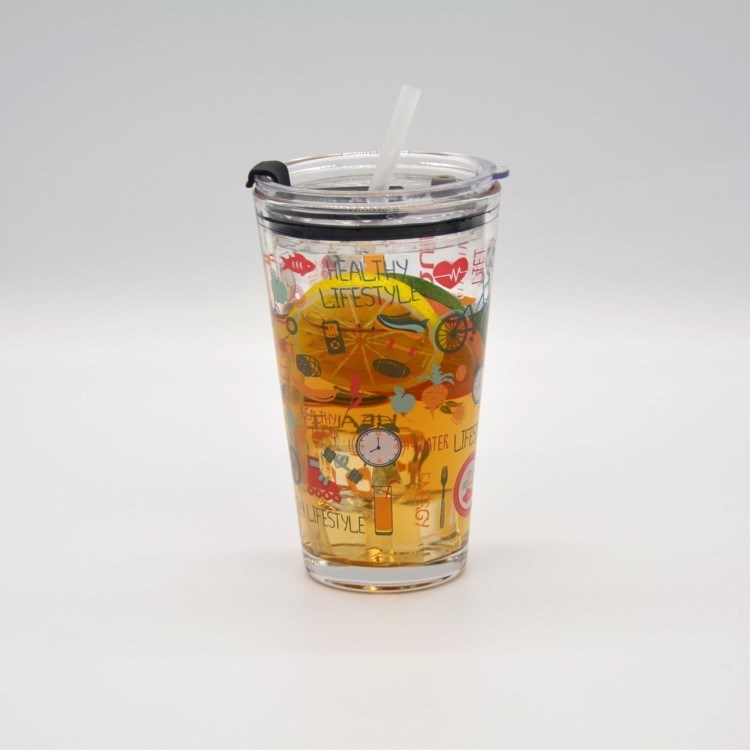جودة Decorated Pint Ice Tea Glass Cup With Lid And Silicate Straw Cocktail Tumbler Drinking Glasses مصنع