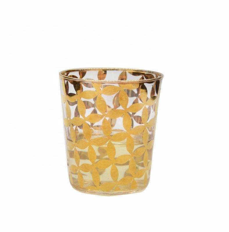 جودة Gold Print High End Stemless Wine Glass Tumbler , Crystal Highball Glasses مصنع